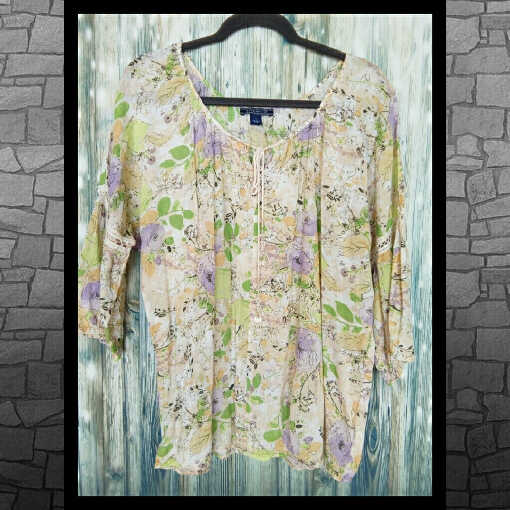 Bandolino Crystal Tassel Pull Over Blouse Pastel Colors Large